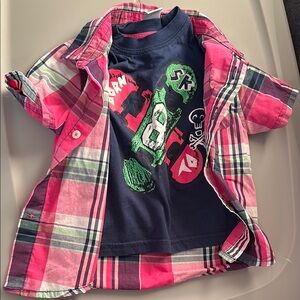 Plaid Pink and Navy Kids Shirt Set